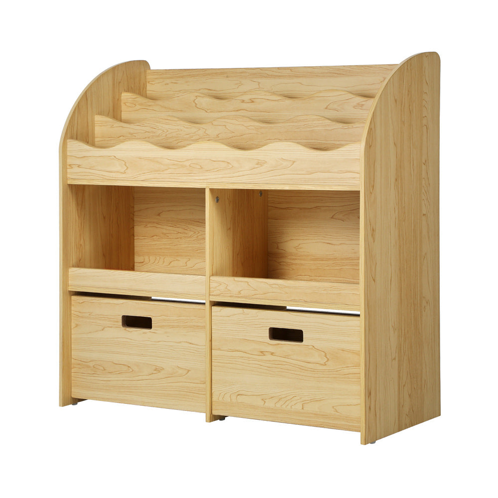 Oikiture Kids Bookshelf Toy Storage Box Organiser Display Shelf Natural-Kid Storage-PEROZ Accessories