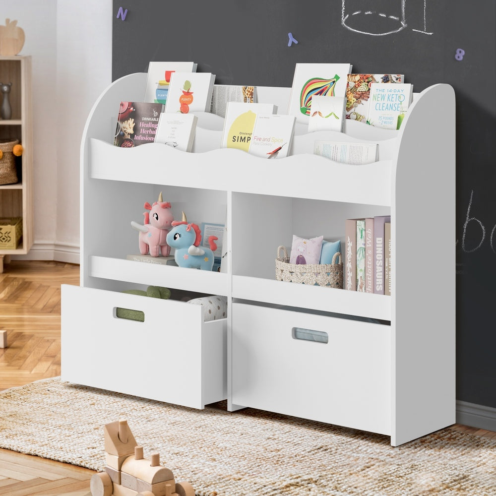 Oikiture Kids Bookshelf Toy Storage Box Organiser Display Shelf White-Kid Storage-PEROZ Accessories