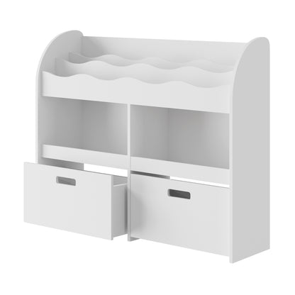 Oikiture Kids Bookshelf Toy Storage Box Organiser Display Shelf White-Kid Storage-PEROZ Accessories