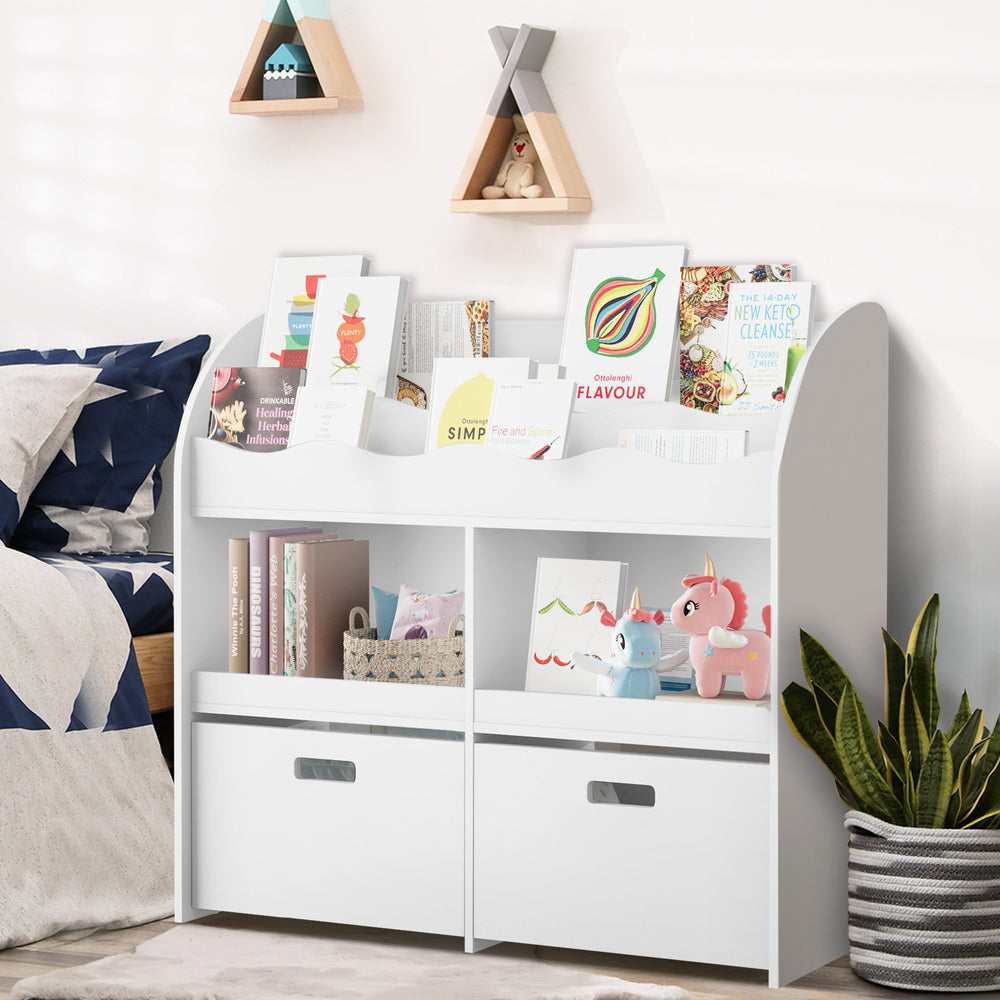 Oikiture Kids Bookshelf Toy Storage Box Organiser Display Shelf White-Kid Storage-PEROZ Accessories