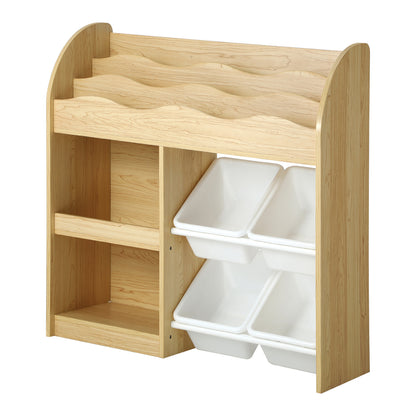 Oikiture Kids Bookshelf 4 Bins Toy Box Storage Organiser Display Shelf-Kid Storage-PEROZ Accessories