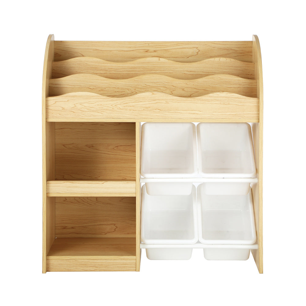 Oikiture Kids Bookshelf 4 Bins Toy Box Storage Organiser Display Shelf-Kid Storage-PEROZ Accessories