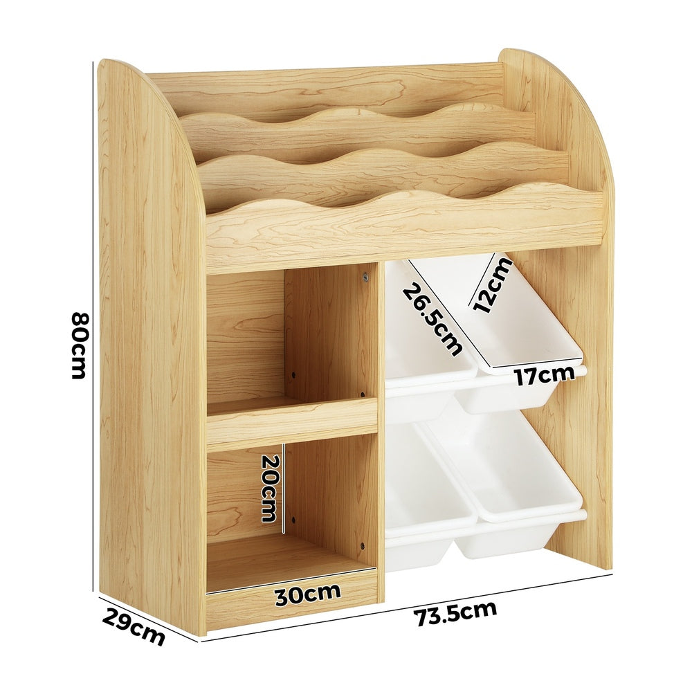 Oikiture Kids Bookshelf 4 Bins Toy Box Storage Organiser Display Shelf-Kid Storage-PEROZ Accessories
