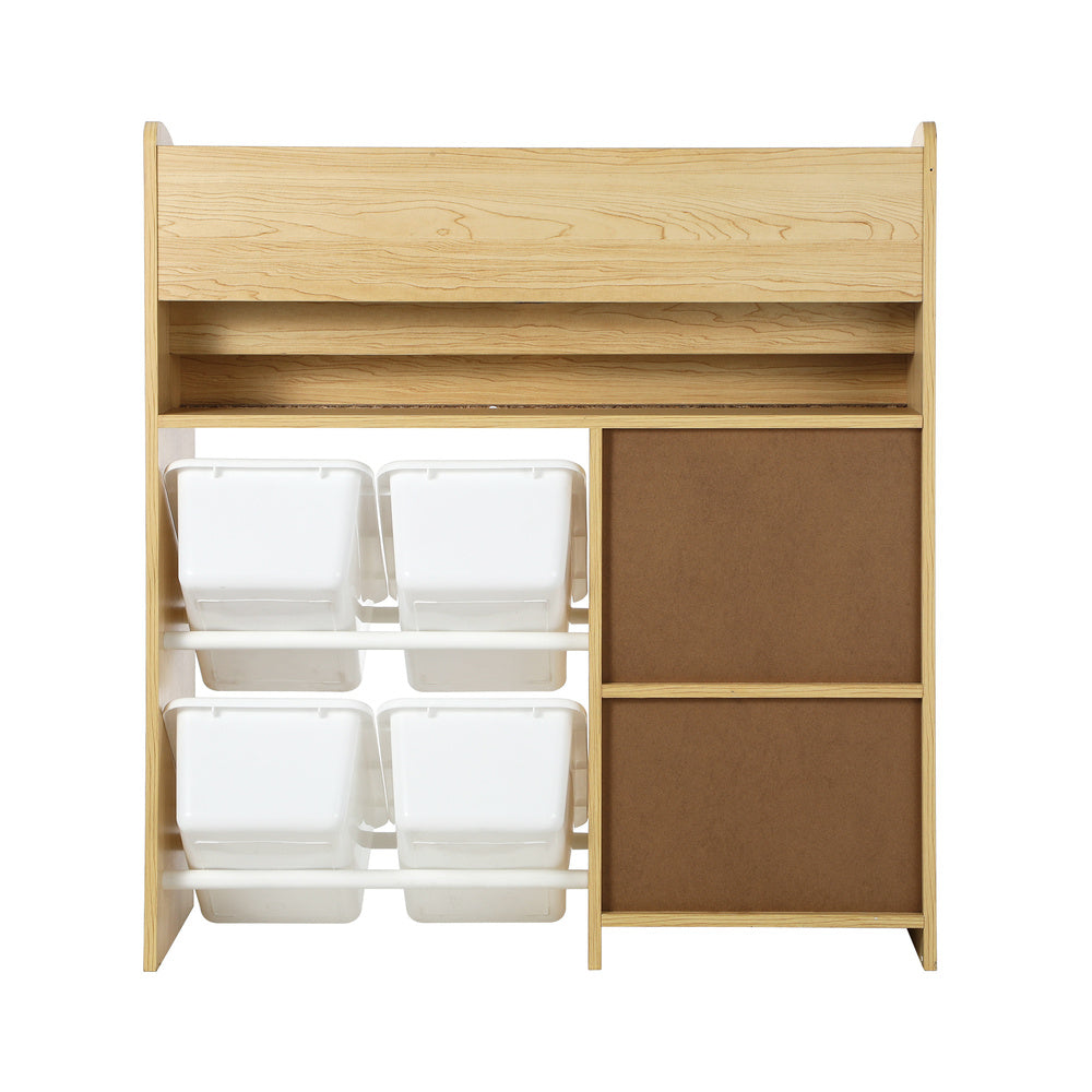 Oikiture Kids Bookshelf 4 Bins Toy Box Storage Organiser Display Shelf-Kid Storage-PEROZ Accessories