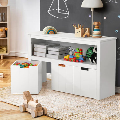 Oikiture Wooden Kids Toy Storage Cabinet Bookshelf With Portable Storage Box-Kid Storage-PEROZ Accessories
