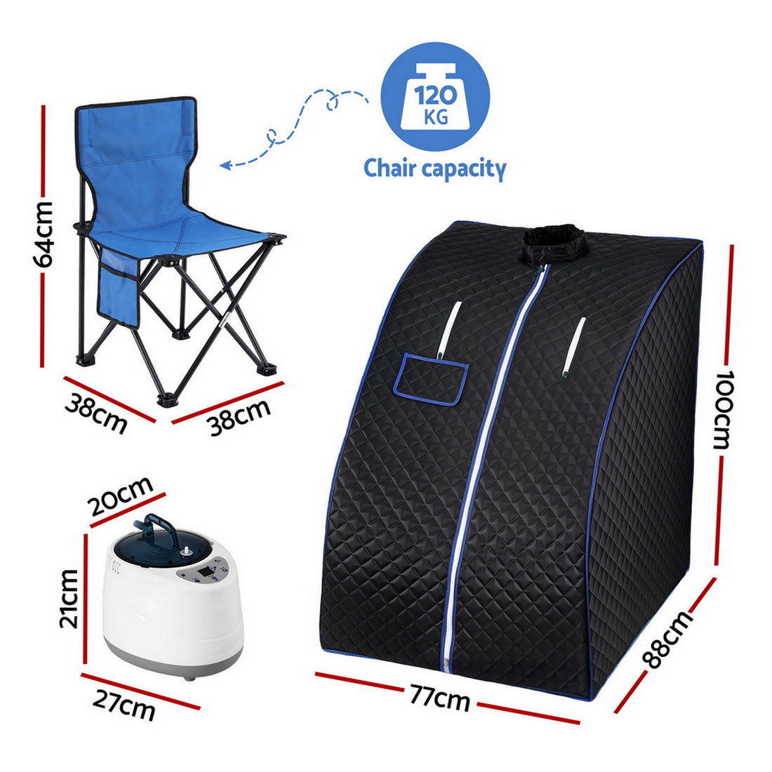Devanti Portable Steam Sauna Tent 1000W 2L Steamer Pot Personal Home SPA Timer-Furniture > Office > Desks-PEROZ Accessories