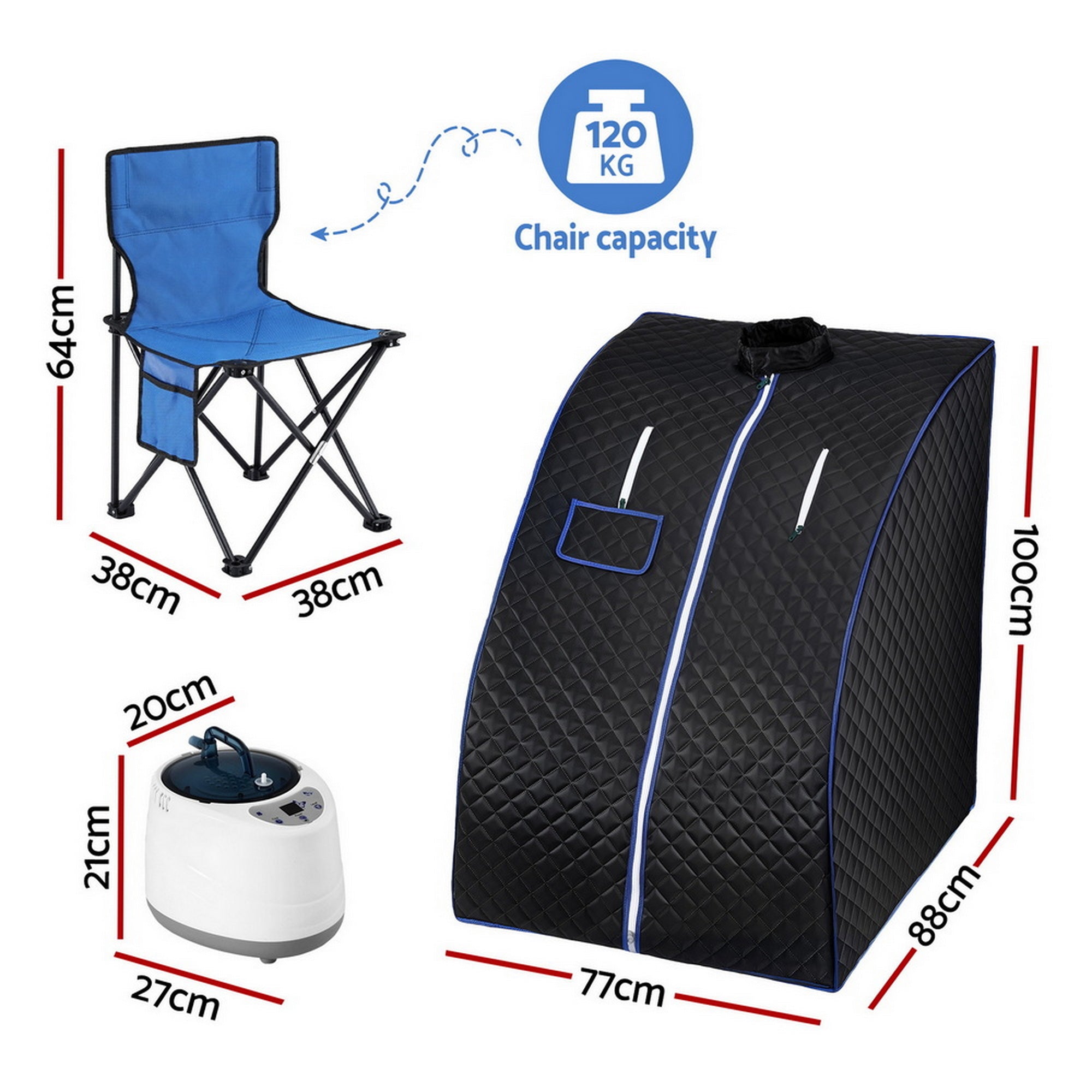 Devanti Portable Steam Sauna Tent 1000W 2L Steamer Pot Personal Home SPA Timer-Furniture > Office > Desks-PEROZ Accessories