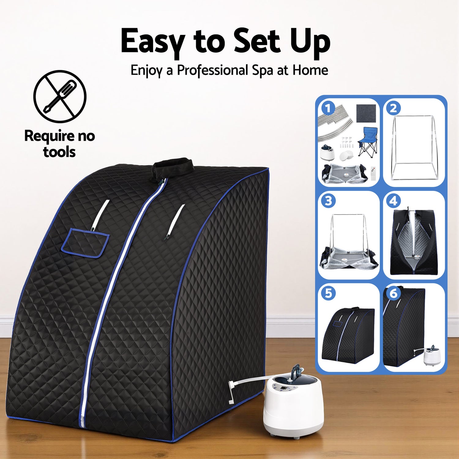 Devanti Portable Steam Sauna Tent 1000W 2L Steamer Pot Personal Home SPA Timer-Furniture > Office > Desks-PEROZ Accessories