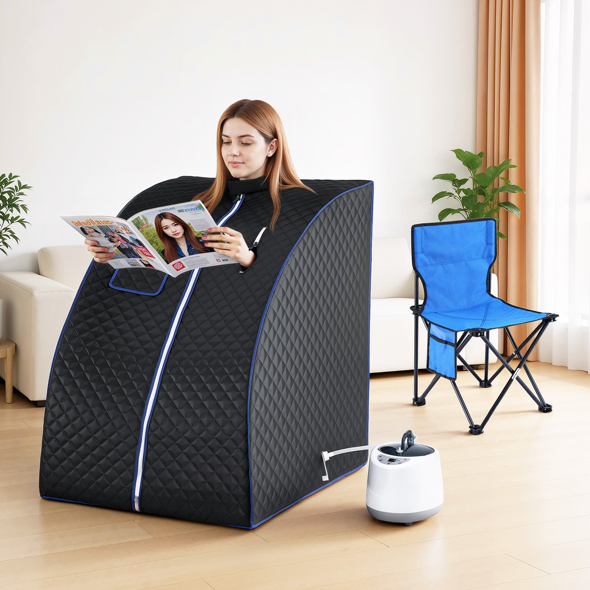 Devanti Portable Steam Sauna Tent 1000W 2L Steamer Pot Personal Home SPA Timer-Furniture > Office > Desks-PEROZ Accessories