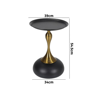 Oikiture Coffee Side Table Round Metal Black-Side Tables-PEROZ Accessories