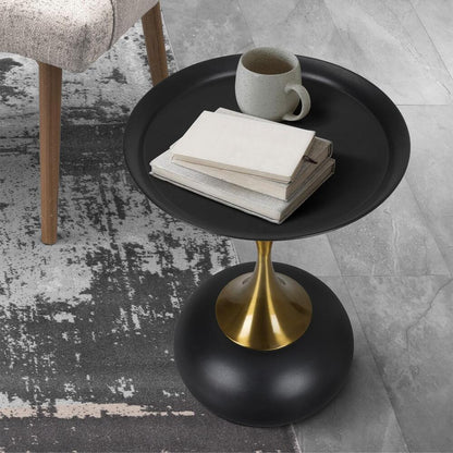 Oikiture Coffee Side Table Round Metal Black-Side Tables-PEROZ Accessories