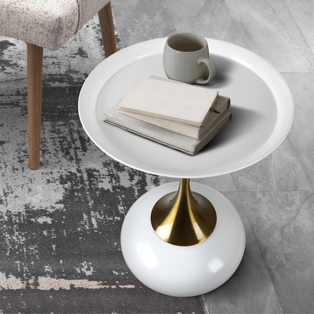 Oikiture Coffee Side Table Round Metal White-Side Tables-PEROZ Accessories