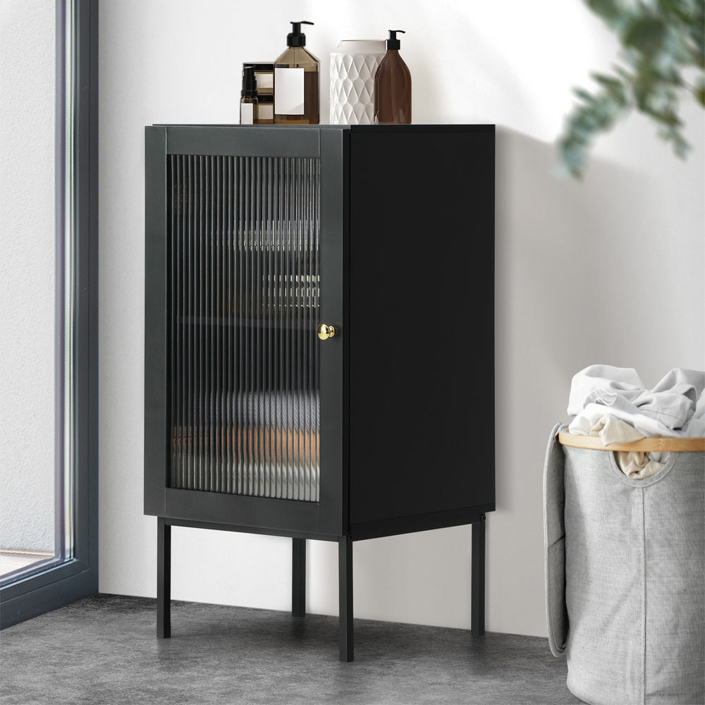 Oikiture Bathroom Cabinet Slim Tempered Glass Door Black-Bathroom Cabinets-PEROZ Accessories