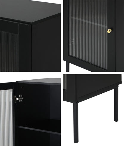 Oikiture Bathroom Cabinet Slim Tempered Glass Door Black-Bathroom Cabinets-PEROZ Accessories
