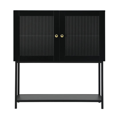 Oikiture Bathroom Cabinet Two Tempered Glass Door Black-Bathroom Cabinets-PEROZ Accessories