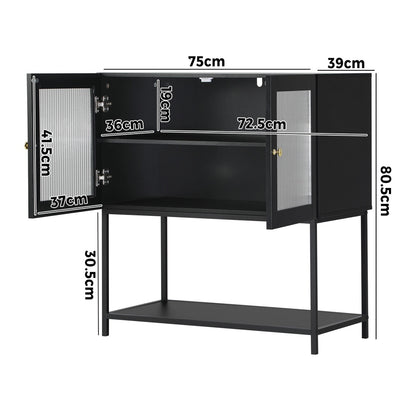 Oikiture Bathroom Cabinet Two Tempered Glass Door Black-Bathroom Cabinets-PEROZ Accessories
