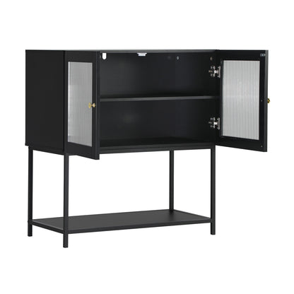Oikiture Bathroom Cabinet Two Tempered Glass Door Black-Bathroom Cabinets-PEROZ Accessories