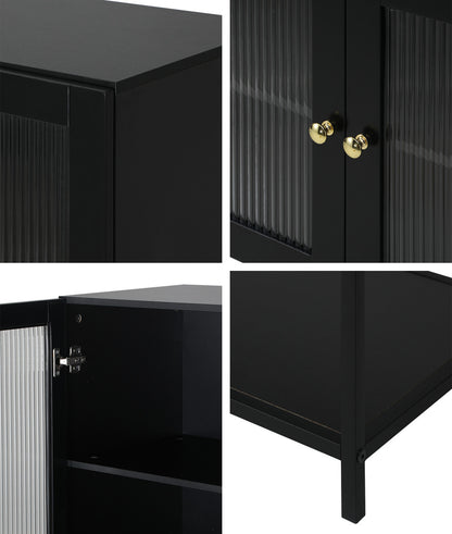 Oikiture Bathroom Cabinet Two Tempered Glass Door Black-Bathroom Cabinets-PEROZ Accessories