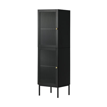 Oikiture Bathroom Cabinet Tempered Glass Door Tall Slim Black-Bathroom Cabinets-PEROZ Accessories
