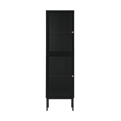 Oikiture Bathroom Cabinet Tempered Glass Door Tall Slim Black-Bathroom Cabinets-PEROZ Accessories