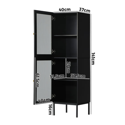 Oikiture Bathroom Cabinet Tempered Glass Door Tall Slim Black-Bathroom Cabinets-PEROZ Accessories