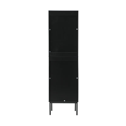 Oikiture Bathroom Cabinet Tempered Glass Door Tall Slim Black-Bathroom Cabinets-PEROZ Accessories