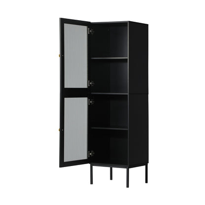 Oikiture Bathroom Cabinet Tempered Glass Door Tall Slim Black-Bathroom Cabinets-PEROZ Accessories