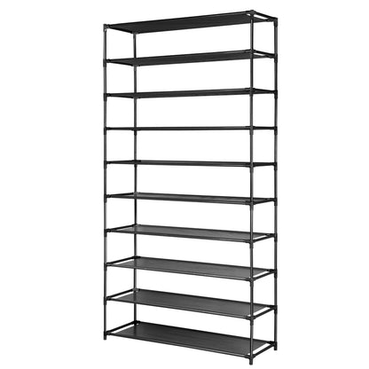 Artiss Shoe Rack Cabinet Stackable 50 Pairs 10-Tier Black-Shoe Storage Cabinets-PEROZ Accessories