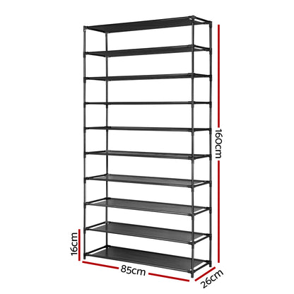 Artiss Shoe Rack Cabinet Stackable 50 Pairs 10-Tier Black-Shoe Storage Cabinets-PEROZ Accessories