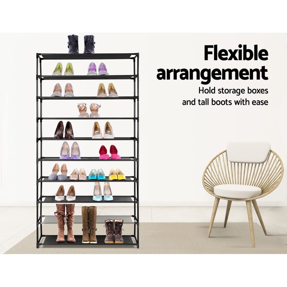 Artiss Shoe Rack Cabinet Stackable 50 Pairs 10-Tier Black-Shoe Storage Cabinets-PEROZ Accessories
