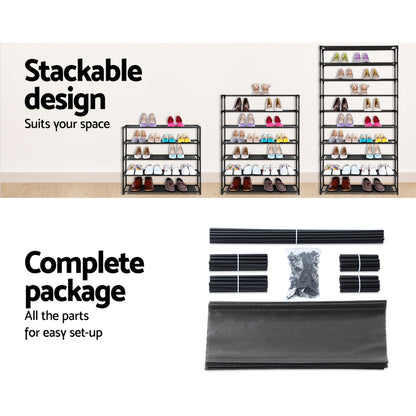 Artiss Shoe Rack Cabinet Stackable 50 Pairs 10-Tier Black-Shoe Storage Cabinets-PEROZ Accessories