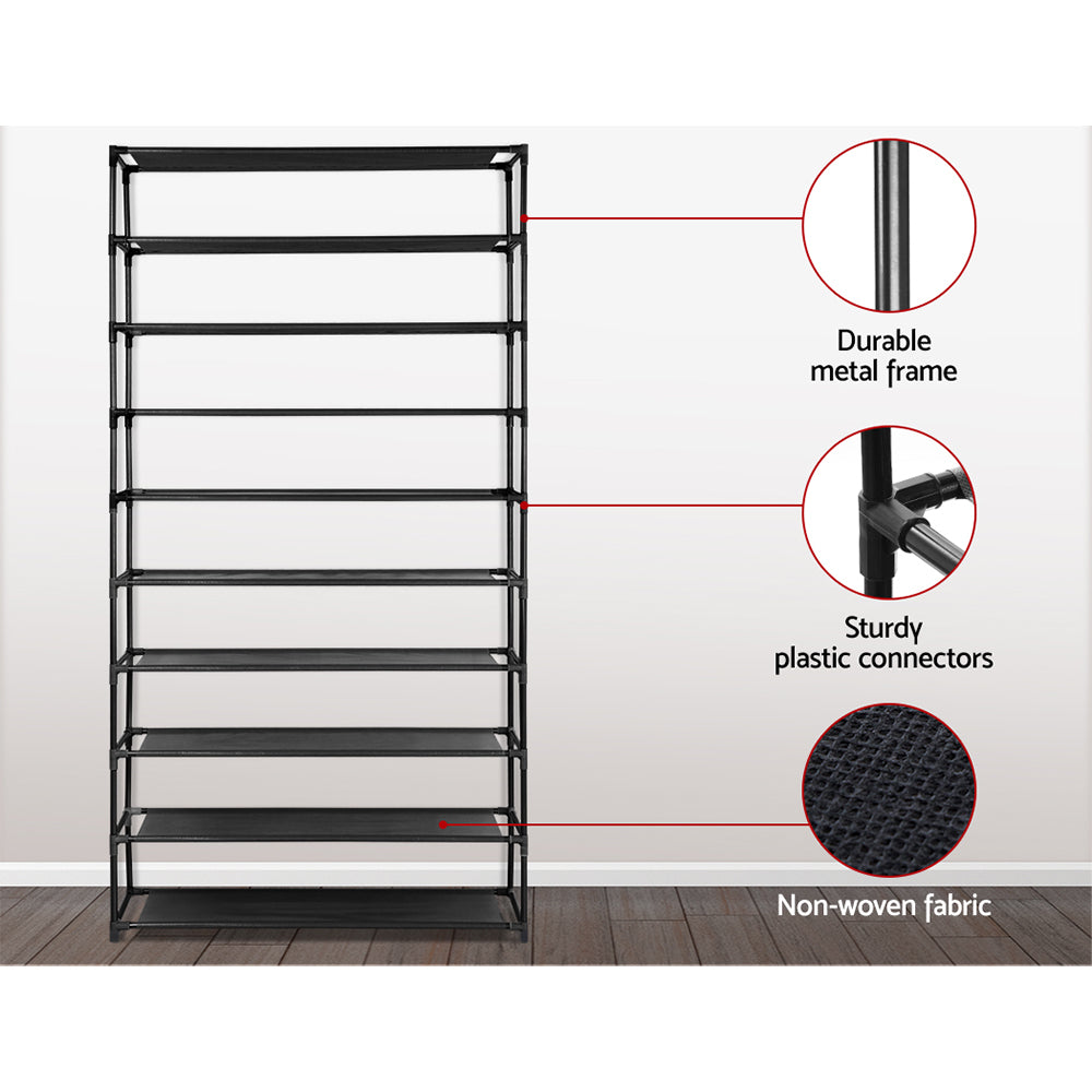 Artiss Shoe Rack Cabinet Stackable 50 Pairs 10-Tier Black-Shoe Storage Cabinets-PEROZ Accessories