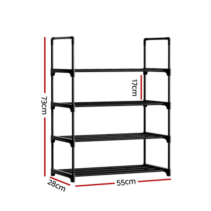 Artiss Shoe Rack Cabinet Stackable 4-tier 12 Pairs Black-Shoe Storage Cabinets-PEROZ Accessories