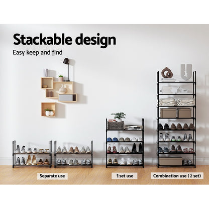 Artiss Shoe Rack Cabinet Stackable 4-tier 12 Pairs Black-Shoe Storage Cabinets-PEROZ Accessories