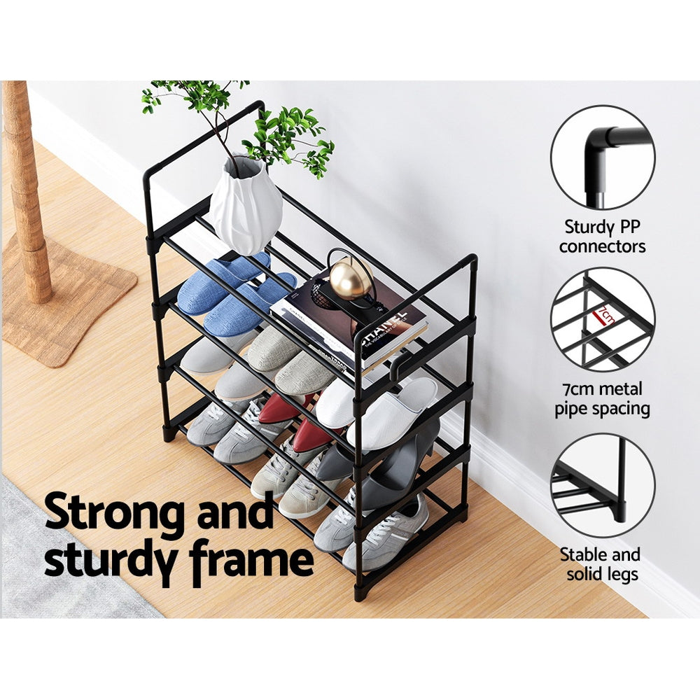 Artiss Shoe Rack Cabinet Stackable 4-tier 12 Pairs Black-Shoe Storage Cabinets-PEROZ Accessories