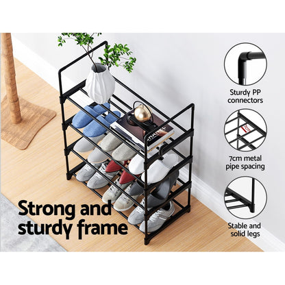Artiss Shoe Rack Cabinet Stackable 4-tier 12 Pairs Black-Shoe Storage Cabinets-PEROZ Accessories