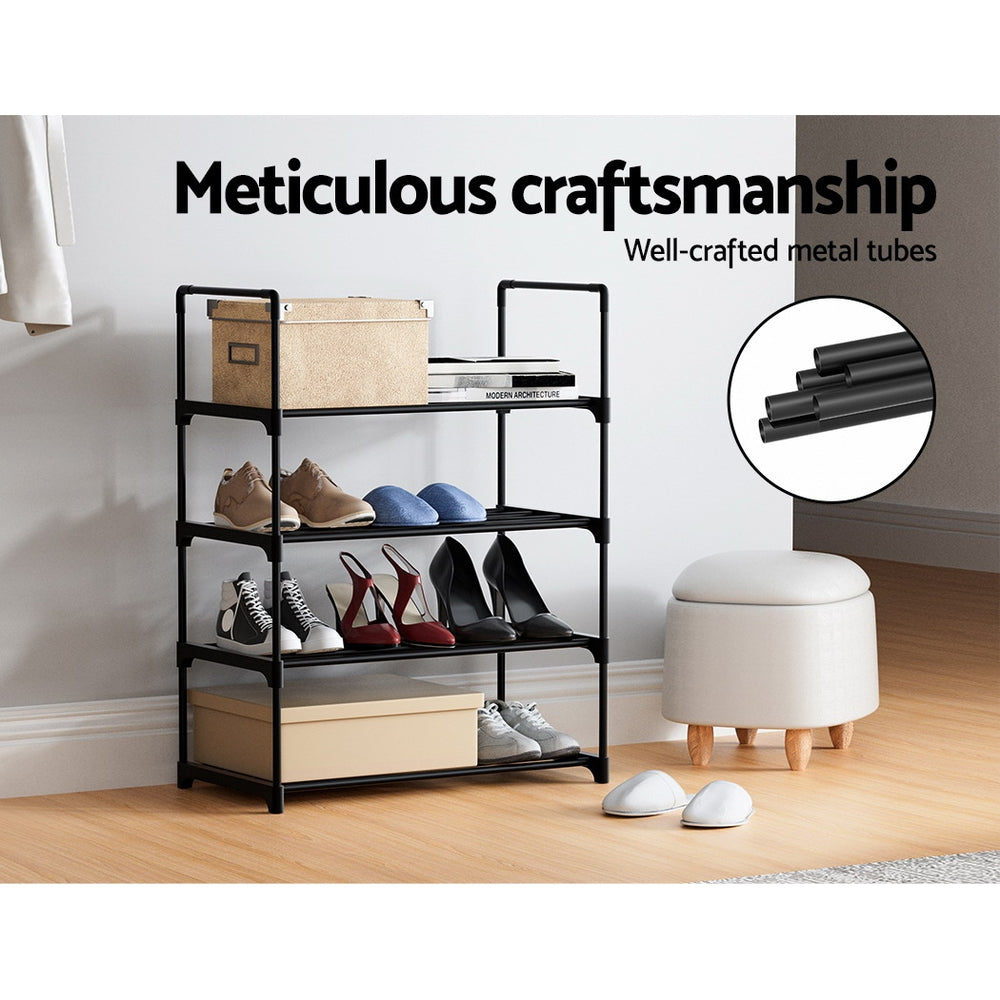 Artiss Shoe Rack Cabinet Stackable 4-tier 12 Pairs Black-Shoe Storage Cabinets-PEROZ Accessories