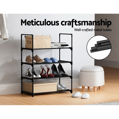 Artiss Shoe Rack Cabinet Stackable 4-tier 12 Pairs Black-Shoe Storage Cabinets-PEROZ Accessories