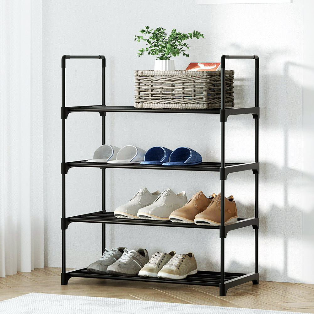 Artiss Shoe Rack Cabinet Stackable 4-tier 12 Pairs Black-Shoe Storage Cabinets-PEROZ Accessories