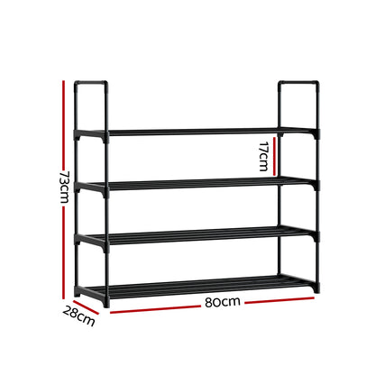 Artiss Shoe Rack 4-tier 16 Pairs Stackable Black-Shoe Storage Cabinets-PEROZ Accessories