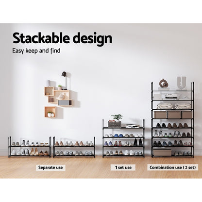 Artiss Shoe Rack 4-tier 16 Pairs Stackable Black-Shoe Storage Cabinets-PEROZ Accessories