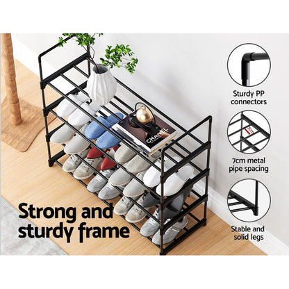 Artiss Shoe Rack 4-tier 16 Pairs Stackable Black-Shoe Storage Cabinets-PEROZ Accessories