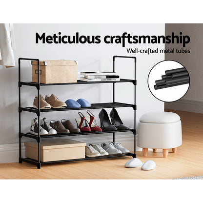 Artiss Shoe Rack 4-tier 16 Pairs Stackable Black-Shoe Storage Cabinets-PEROZ Accessories