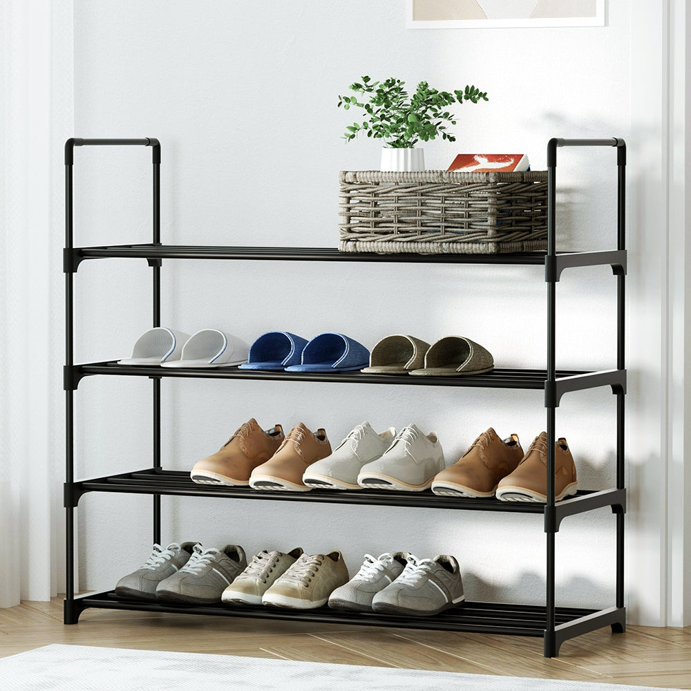 Artiss Shoe Rack 4-tier 16 Pairs Stackable Black-Shoe Storage Cabinets-PEROZ Accessories