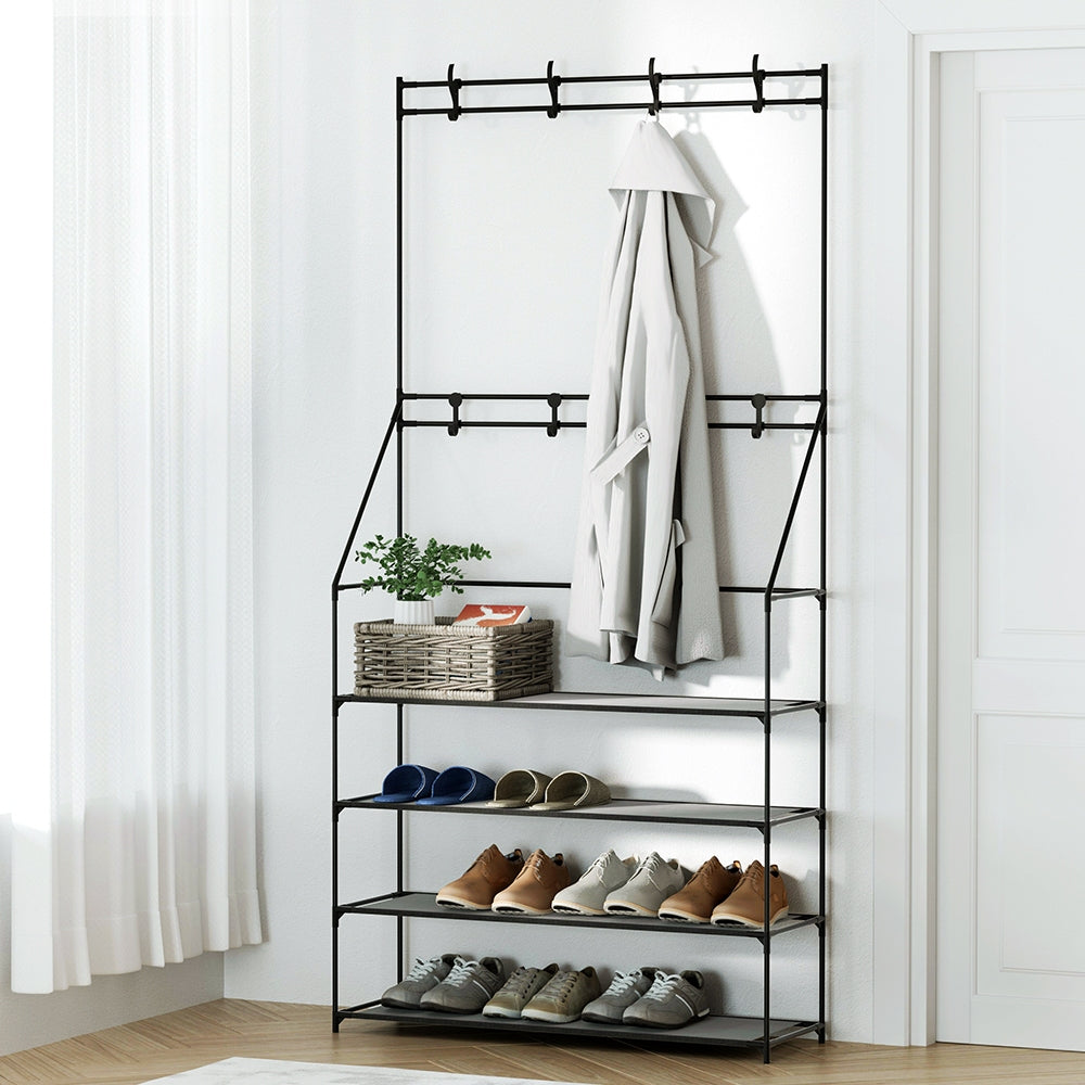 Artiss Shoe Rack Hall Tree 16 Pairs Black-Coat Racks-PEROZ Accessories