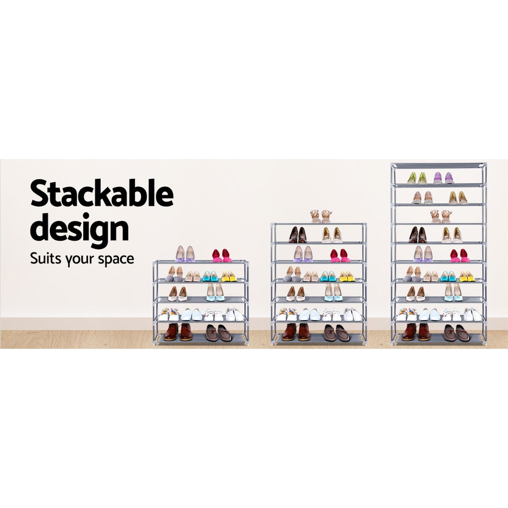 Artiss Shoe Rack Cabinet Stackable 10-Tier Grey-Shoe Storage Cabinets-PEROZ Accessories
