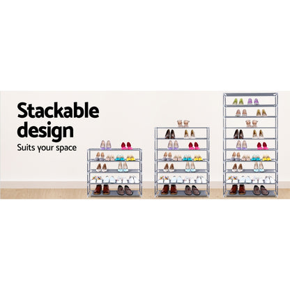 Artiss Shoe Rack Cabinet Stackable 10-Tier Grey-Shoe Storage Cabinets-PEROZ Accessories