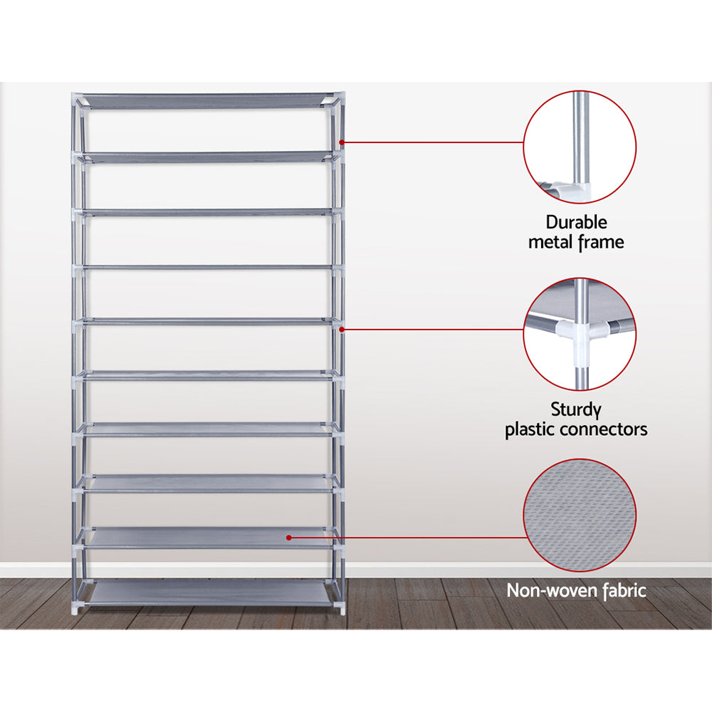 Artiss Shoe Rack Cabinet Stackable 10-Tier Grey-Shoe Storage Cabinets-PEROZ Accessories