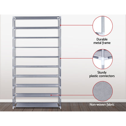 Artiss Shoe Rack Cabinet Stackable 10-Tier Grey-Shoe Storage Cabinets-PEROZ Accessories