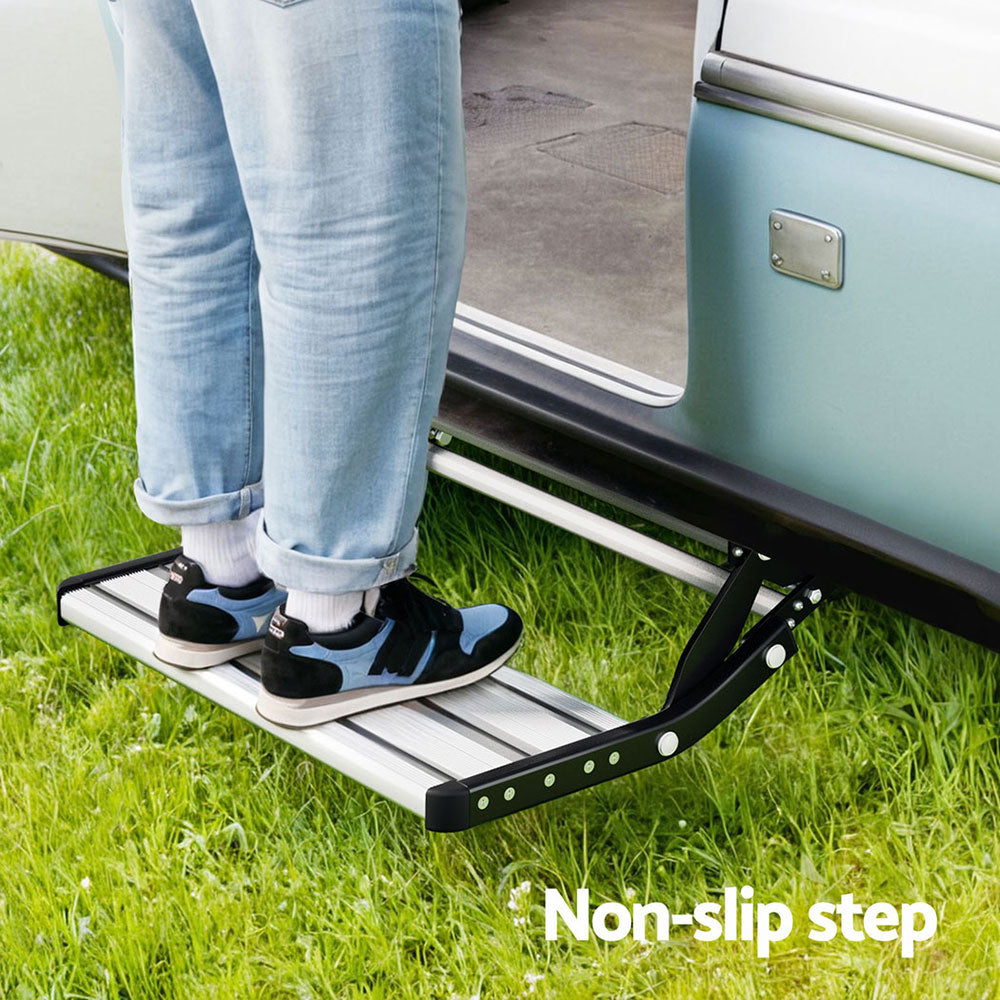 Weisshorn Manual Pull Out Caravan Step Folding RV Entry Stair 200KG Capacity Non-Slip Aluminium-Auto Accessories > Auto Accessories Others > Automotive Loading Ramps-PEROZ Accessories